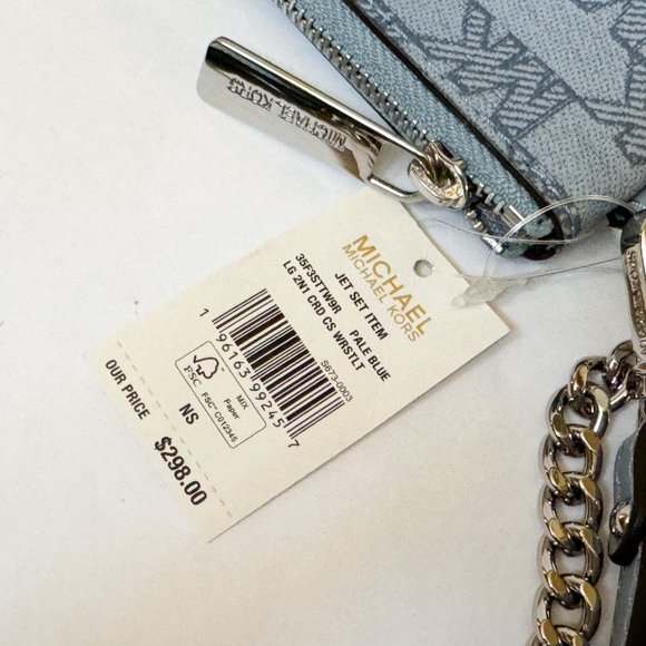 Michael Kors Jet Set Item Large 2 in 1 Card Case Wristlet Clutch MK Pale Blue - Picture 10 of 11
